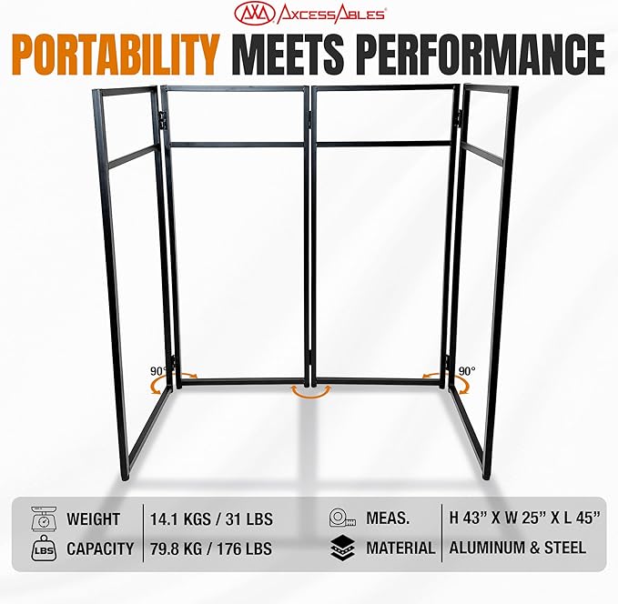 AxcessAbles Portable White DJ Facade Booth with Carry Case – 40" x 20" Tabletop, Steel Frame, and White Scrim | White DJ Table | Event Booth (ES-01X)