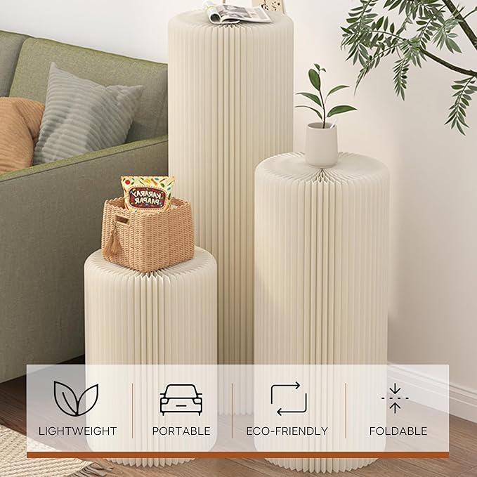 Cylinder Stands for Party,White Paper Display Stand,Reusable,Waterproof and Foldable Cylindrical Pedestal,Suitable for Event Scenes such as Parties and home Decoration,Bearing 660 Pounds
