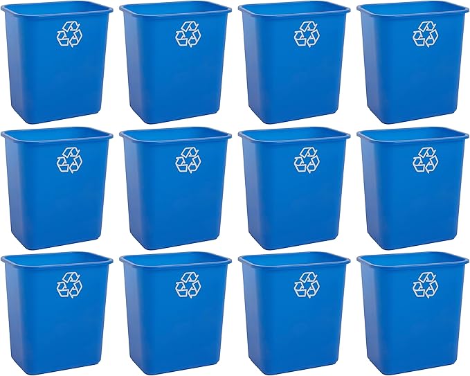 United Solutions 7 Gallon / 28 Quart Space Saving Recycling Bin, Fits Under Desk and Small, Narrow Spaces in Commercial, Kitchen, Home Office, and Dorm, Easy to Clean, Recycle Blue (Pack of 12)