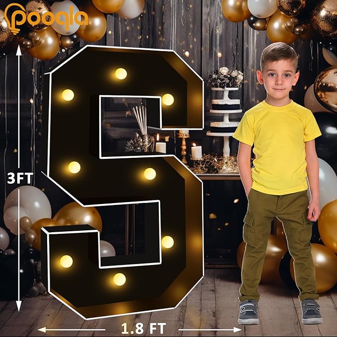 Pooqla 3FT Marquee Light Up Letters, Black LED Party Decor Large Marquee Letters 3 Feet Tall, Giant Mosaic Letter for Birthday Graduation Anniversary Wedding Decoration, Letter S