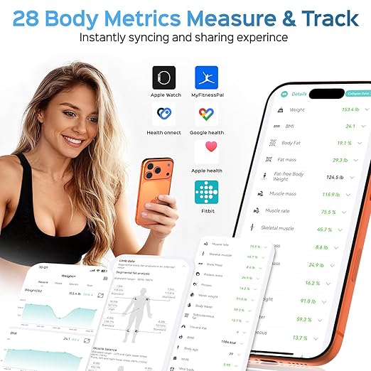 CLORIS Digital Smart Scale for Body Weight Fat BMI Muscle Mass 28 Body Composition Measurement Health Analyzer 8 Electrodes with App Bluetooth, Full-Color TFT LCD