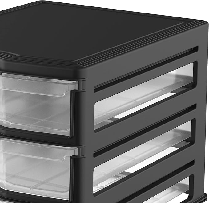 Life Story 3 Drawer Stackable Shelf Organizer Plastic Storage Drawers for Bathroom Storage, Make Up, Or Pantry Organization, Black (2 Pack)