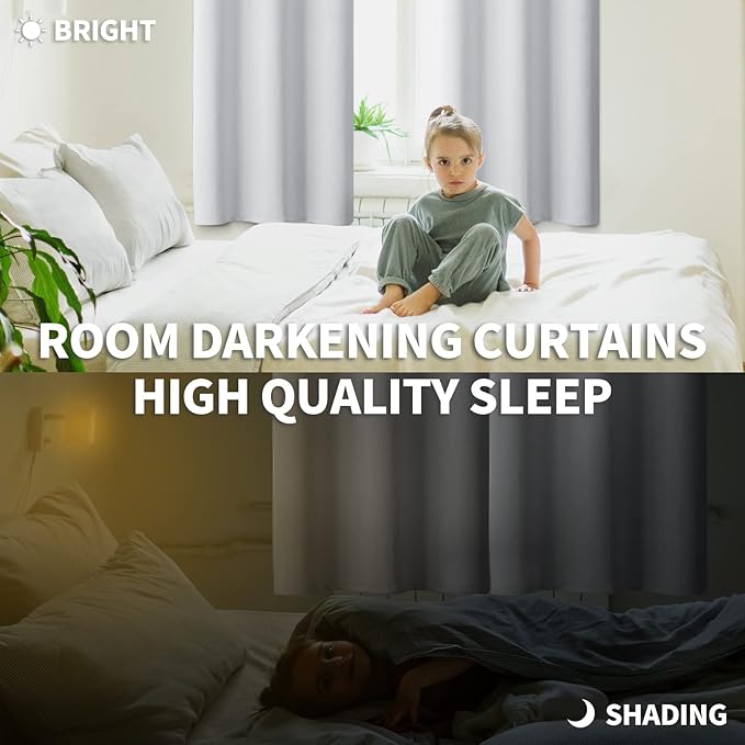 BGment Room Darkening Curtains for Bedroom - Grommet Thermal Insulated Window Treatments Light Blocking Curtains for Living Room, Set of 2 Panels, Each 46 x 72 Inch, Greyish White