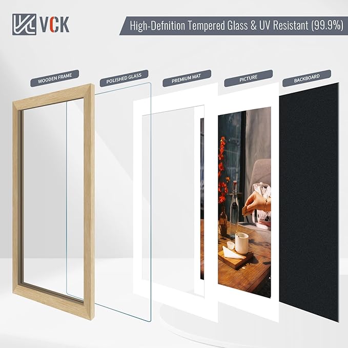 VCK 12x18 Picture Frame 2 Pack - Natural Oak, High-End Wood Poster Frames with Tempered Glass, Display 11x17 Photo with Mat or 12x18 without Mat, Art Gallery-Quality, Wall Hanging, Natural Oak