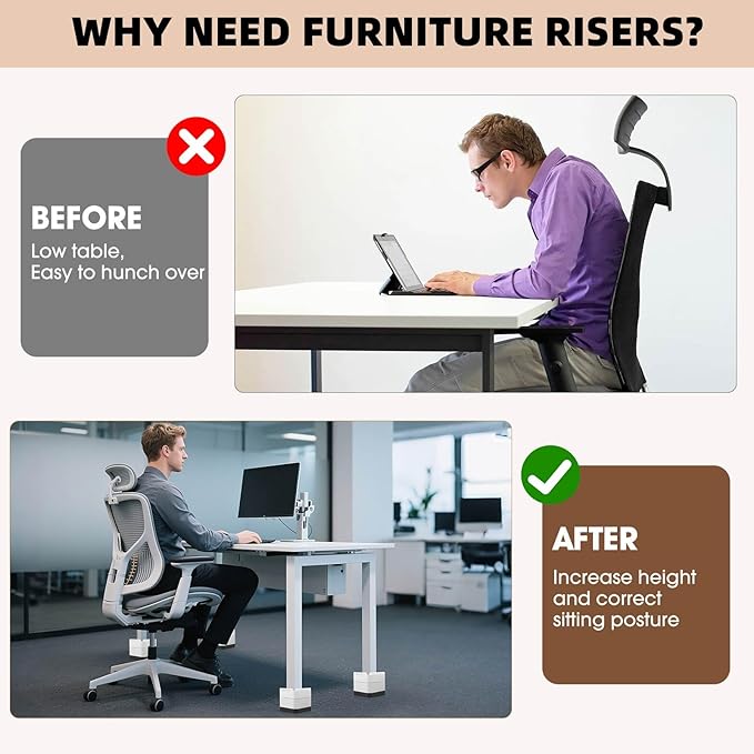 Furniture Risers Bed Risers - Rectangular Adjustable Block Riser for Raising 1.5-3 in. & 4.3 in. Beds, Tables, Sofas, Refrigerators, Washers - Up to 4,000 Pounds (White, Two Layers 3inches)