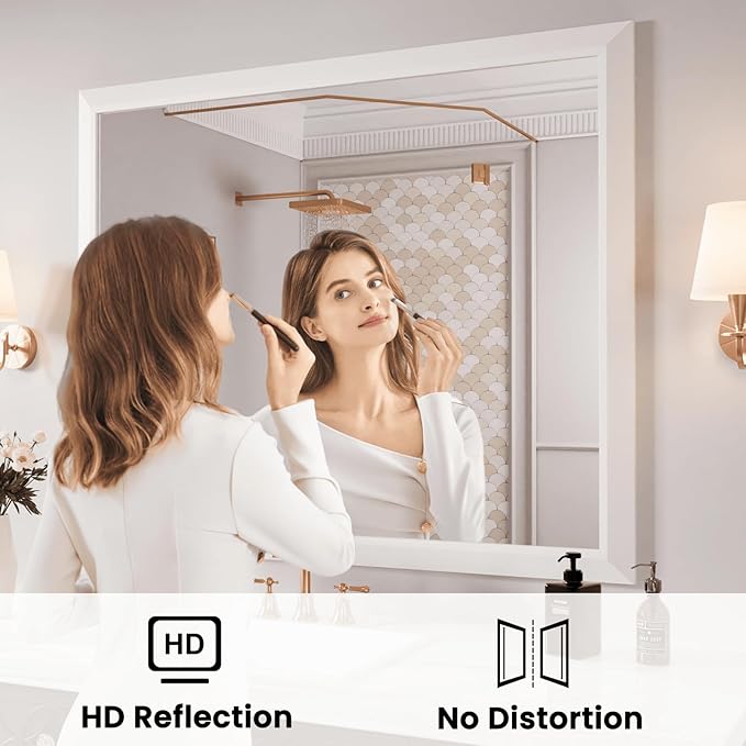 Amorho Bathroom Mirror, 44x36 Inch White Framed Bathroom Mirrors for Over Sink, Wall-Mounted Mirrors for Bedroom, Living Room, Entryway(Horizontal/Vertical).
