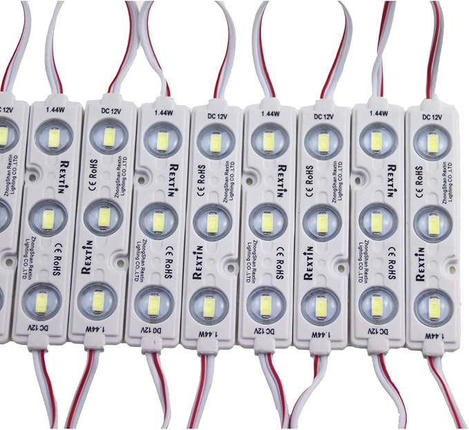 REXTiN Super Bright 200pcs 3 LED Module Blue 5630 5730 SMD 40-45LM Per led Waterproof Decorative Light for Letter Sign Advertising Signs with Tape Adhesive Backside