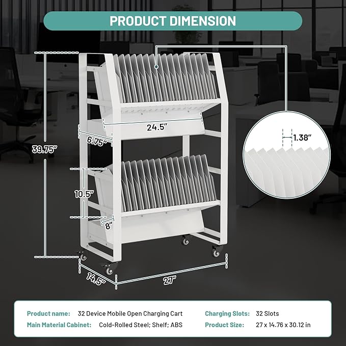 32-Device Mobile Charging Storage Cart with Lockable Wheels, 2 Power Strips, Charging Station with Removable Dividers & Cable Management for Laptops, Tablets, iPads, Chromebook for Classroom