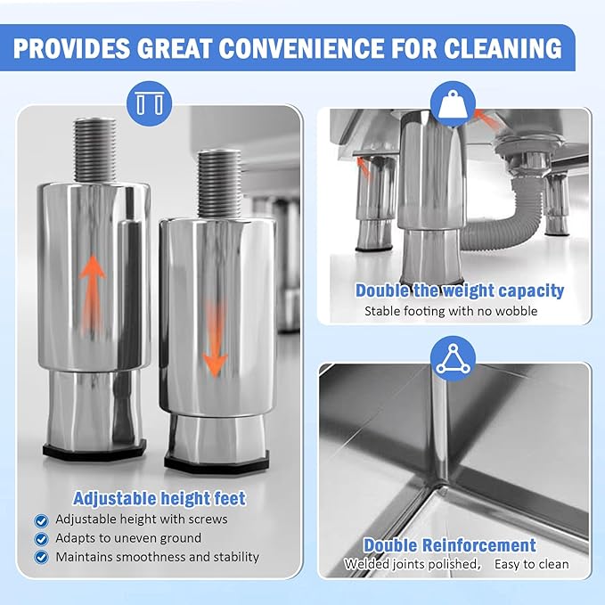 Commercial Floor Mop Sink，Stainless Steel Mop Service Basin，Mop Cleaning Sink，Vertical industrial sewage tank for balconies, laundry rooms, industries, etc（39.37”×16.1”×21.6”)