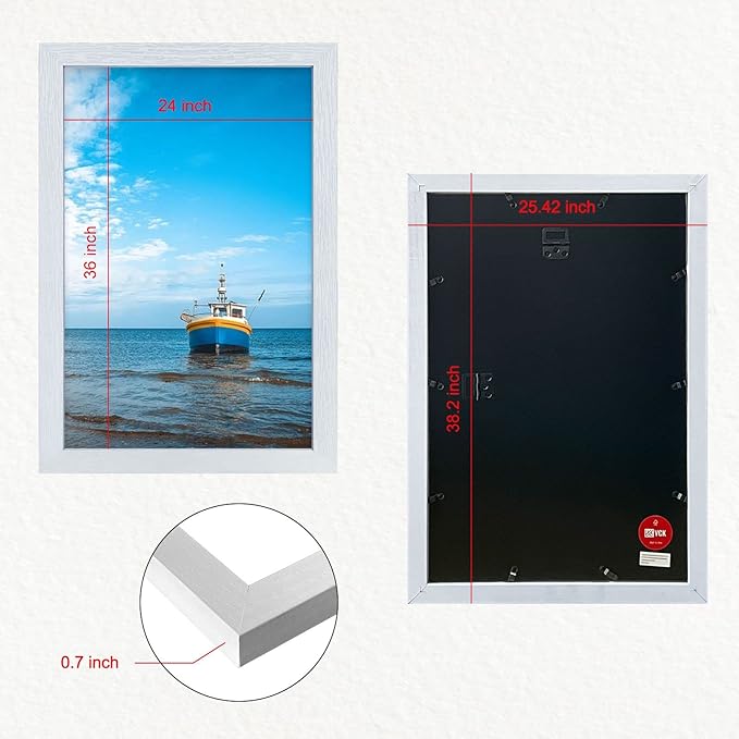 VCK 24 x 36 White Wood Frame for Wall with Plexiglass Hanging Hardware Picture Frame Large Poster Frame for Artwork Certificate Included 5 Pack