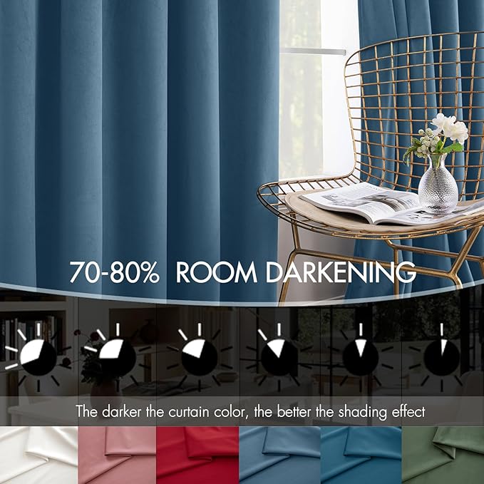 MIULEE Velvet Curtains 84 Inches Long 2 Panels Set for Bedroom, Pinch Pleat Back Tab Luxury Thermal Insulated Living Room Darkening Drapes Pleated Blackout Window Curtains with Hooks, Dark Slate