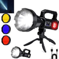 Solar Rechargeable Spotlight, 2,000,000L High Lumens Led Spot Lights Outdoor Handheld Super Bright Long Range Flashlight with 6 Modes, 3 Colored Filters, Tripod, USB C for Fishing Boating
