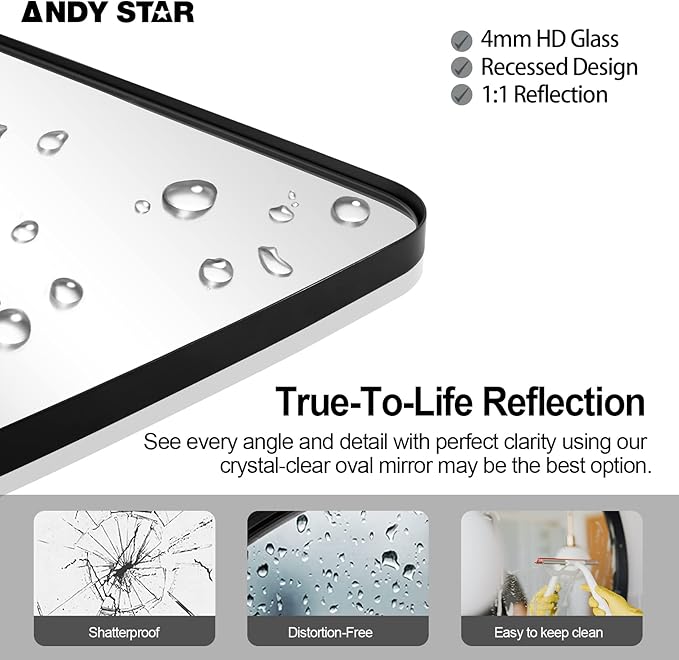 ANDY STAR 24x40” Black Bathroom Mirror, Oblong Vanity Mirror with Stainless Steel Metal Frame, Matte Black Oval Mirror for Over Sink, Modern Anti Rust Wall Mounted