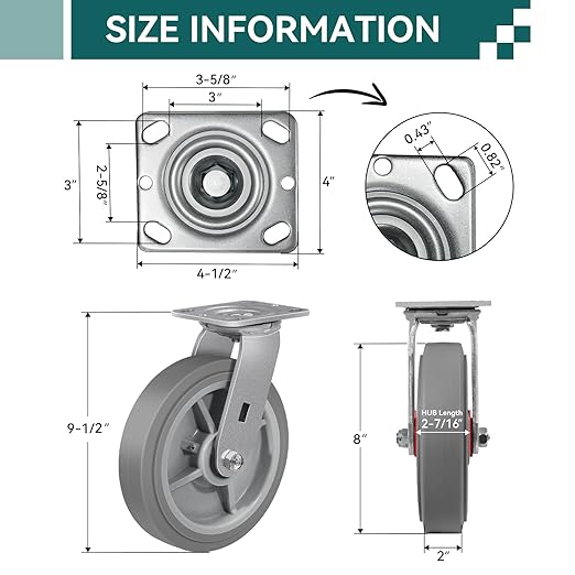 8'' × 2'' Caster Wheels, Heavy Duty Industrial Casters Set of 4 Rubber Wheels, Load 4000lbs Capacity, Swivel Caster for Cart Dolly Toolbox Trolley (4 Swivel)