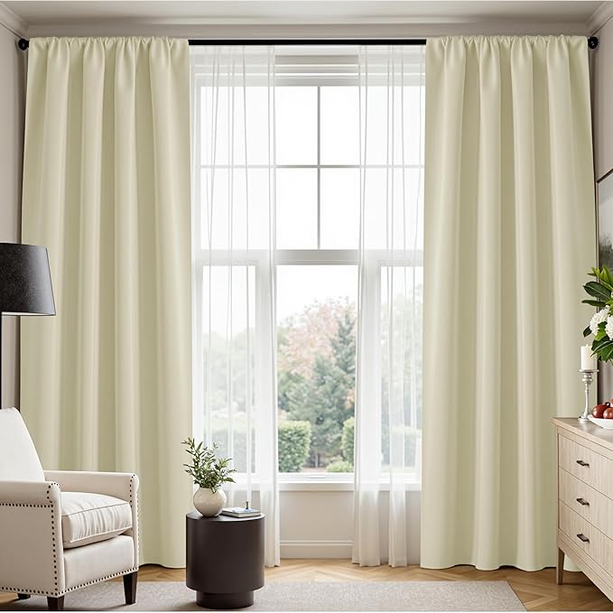 PONY DANCE Beige Blackout Curtains 80 inches Long 2 Panels Set for Bedroom, Thermal Insulating Privacy Curtains & Drapes for Doorway Temporary Door Alternative Accordion Door, W 42 x L 80