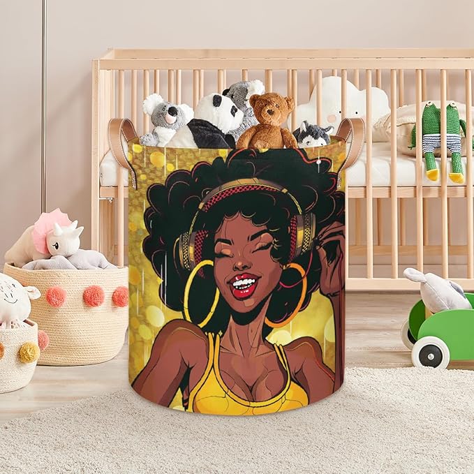 Women African Laundry Basket Foldable Laundry Baskets With Leather Handles for Bedroom Bathroom Toys Decorative Basket