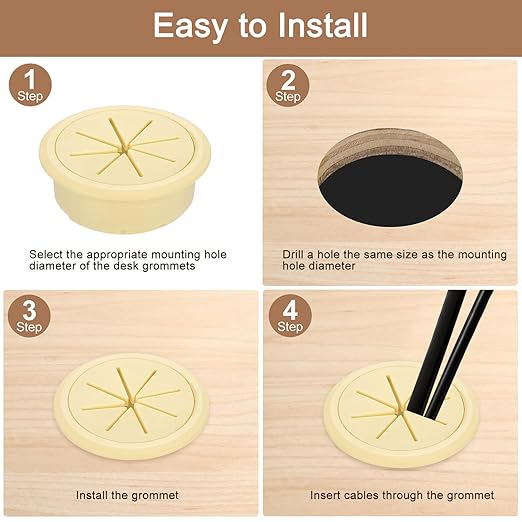 uxcell 4 Pcs Desk Grommet, 2.09 inch 53mm Desk Cable Hole Cover Wire Hole Insert for Home Office Table Cabinet Cord Organizer, Beige