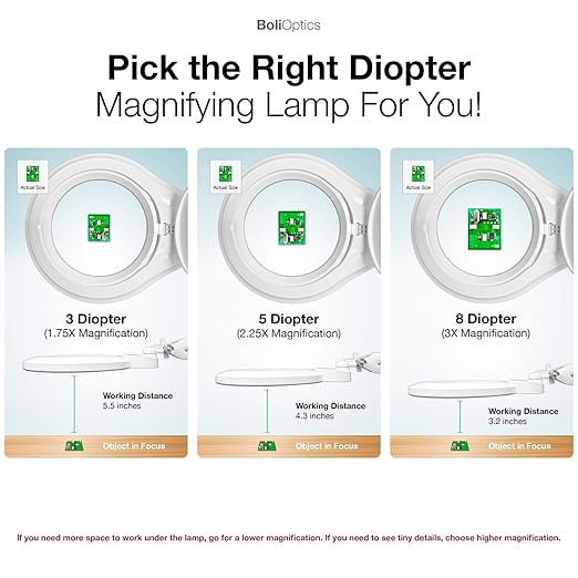 (5 inch Glass Lens) Professional LED Magnifying Lamp with Clamp, Dimmable, 1200 Lumens, 5600K-6000K Daylight Bright 60 SMD LED, Work Light Mounting Bracket Clamp (3 Diopter) BoliOptics MG16303121