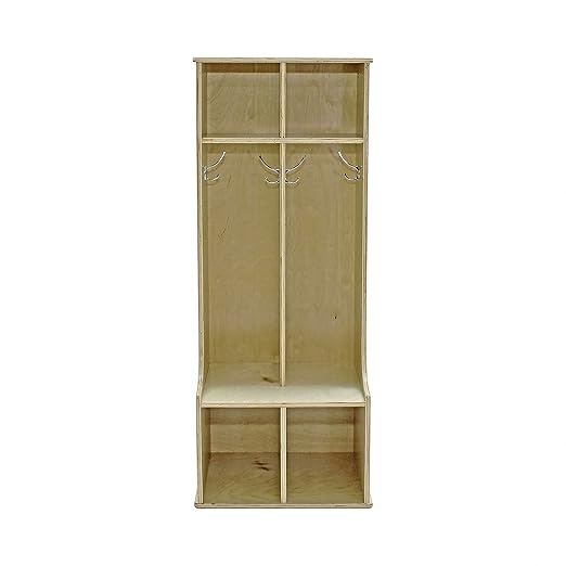 Factory Direct Partners 13138-NT Birch 2-Section Coat Locker with Bench, Storage Cubbies and Coat Hooks - Natural