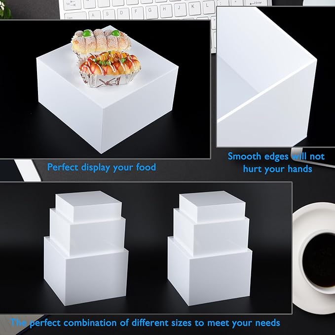 6Pcs White Buffet Risers Acrylic Boxes Display Risers Food Risers for Buffet Table Display Riser for Platter Parties Weddings Catering Dessert Collectibles Figures Show ( 6''x7''x8'')