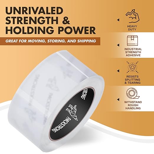 Packstrong Industrial Grade Clear Packing Tape 36 Rolls - 110 Yards per Roll - 2" Wide x 2.7 mil Thick, Acrylic Adhesive Heavy Duty Tape for Box Office Moving Packaging Shipping
