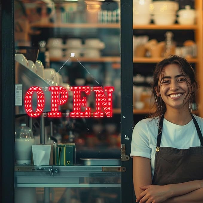 30"x10" Large LED Open Signs for Business Super Bright Unique Design Red Open Sign with Hanging Installation for Window Stores Bar Hotel Retail Shops Salon Restaurant Office