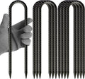 12 Inch U Shaped Trampoline Stakes 8 Pack, 5/16" Diameter Heavy Duty Steel Wind Resistant Rebar Stakes, Black E-Coated Anti-Rust Ground Stakes for Trampoline, Swing Set, Bounce House Safety