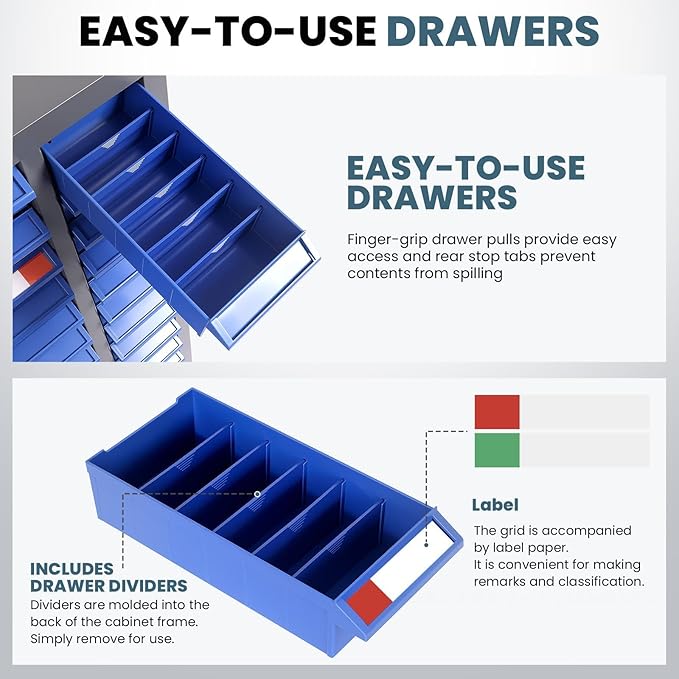 Part Cabinet with 75 Drawers, Shelves & Label Stickers - Bolt and Nut Organizer Bolt Bin Cabinets, Stainless Steel Tool Storage Cabinet for Hardware Organization Small Items and Parts (75 Drawers)