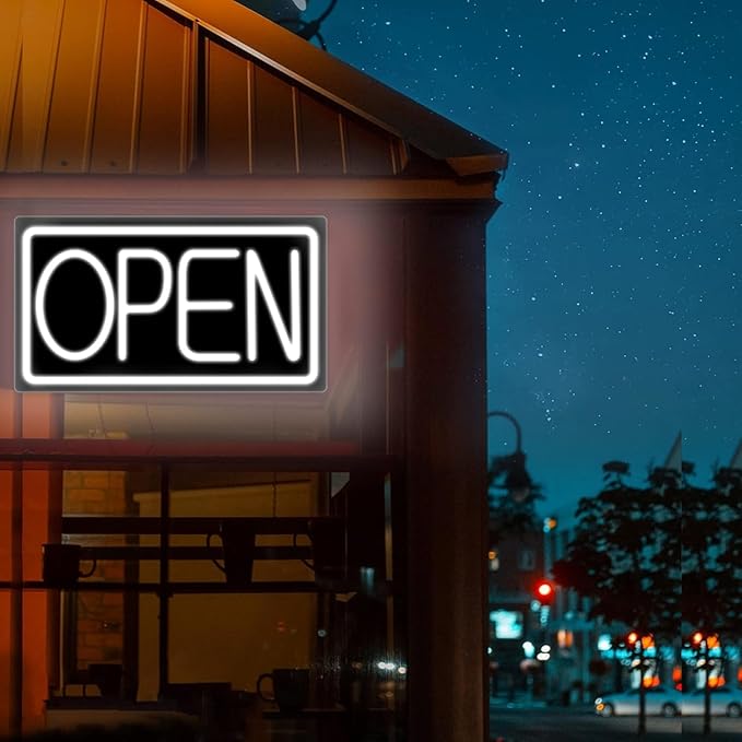 Open Signs for Business Ultra Bright LED Neon Open Signs for Business Storefront Window Glass Door Shop Store Florists Bar Salon Pubs with ON/OFF Switch (White/Black Backing, 32 Inch)