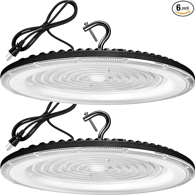 2 Pack 600W UFO LED High Bay Lights,120VAC IP66 Waterproof,92000LM 5000K Daylight, 2750W MH/HPS with Plug Commercial Bay Lighting for Barn,Gym,Factory,Warehouse,Shop,Workshop,Gym