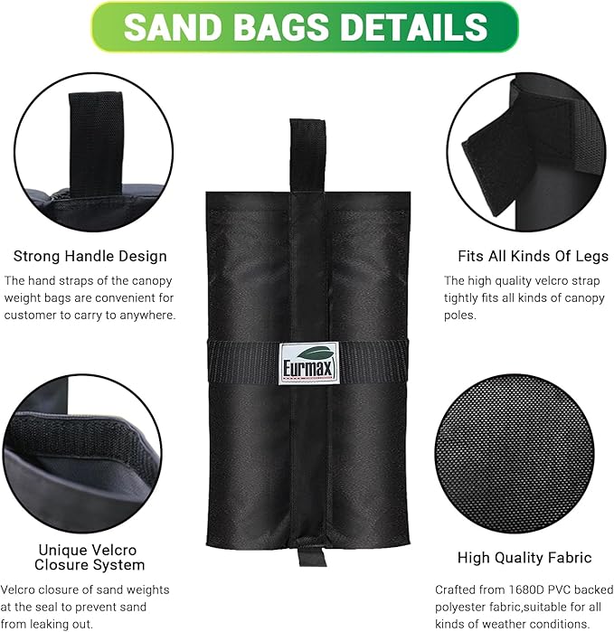 Eurmax USA Weight Bags for Pop up Canopy Outdoor Shelter,Gazebo Instant shelter Leg Canopy Weights, Sand Bags, Set of 4(Black)