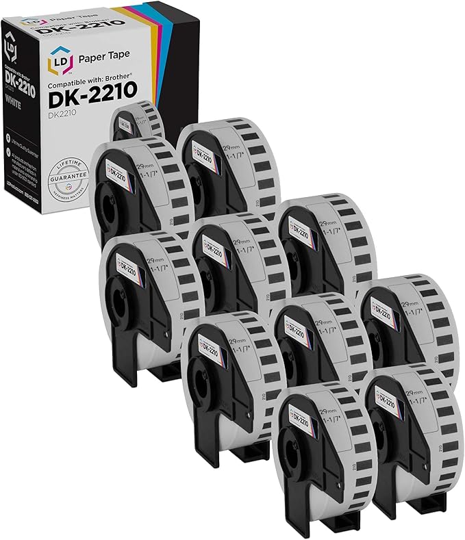 LD Products Compatible Continuous Labels Replacement for Brother DK-2210 (1.1 in x 100 ft) Works with QL Printers 1050, 1050N, 1060N, 500, 550, 570, 570VM, 580N, 650TD, 700, 710W (10 Rolls)