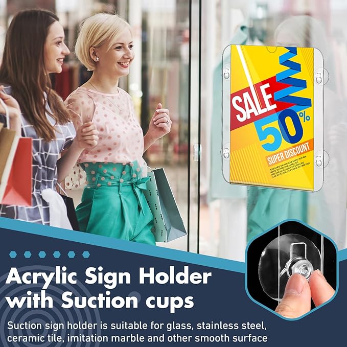Handepo 12 Pack Acrylic Window Sign Holder 8. 5 x 11 Inch with 4 Suction Cups Clear Acrylic Frames for Glass Door Window Wall Mount Sign Holder for Home Office Mall Promotion Restaurant Menus
