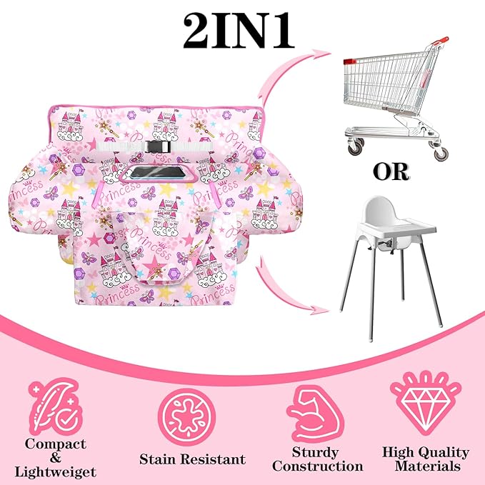 Shopping Cart Cover for Baby Girl Boy 2-in-1 High Chair Water Resistant High Chair Cover w/Phone Pouch Pocket Gender Neutral Cart Cover for Babies Padded Grocery Cart Cover for Baby