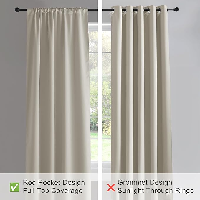 PONY DANCE Blackout Curtains for Living Room,Thick Durable Privacy Window Shades, Rod Pocket Thermal Insulated Backdrop for Teenagers Bedroom Dorm, W 42 x L 72 inches, Cream,2 Panels