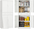 BESFUR 71" H Metal Storage Cabinet with 1 Lockable Drawer and 2 Lockable Doors, Garage Storage Cabinet with 2 Adjustable Shelves, Locking Cabinet for Garage, Office, School - White