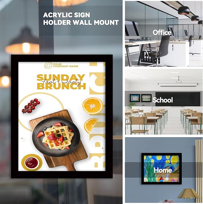 8.5" x 11" Acrylic Sign Holder Wall Mount, Plastic Magnetic Display Frame With Tape,Clear Plexiglass Self-adhesive Plastic Display Frame, Door/Window Sign Holder 6 pack No Drilling