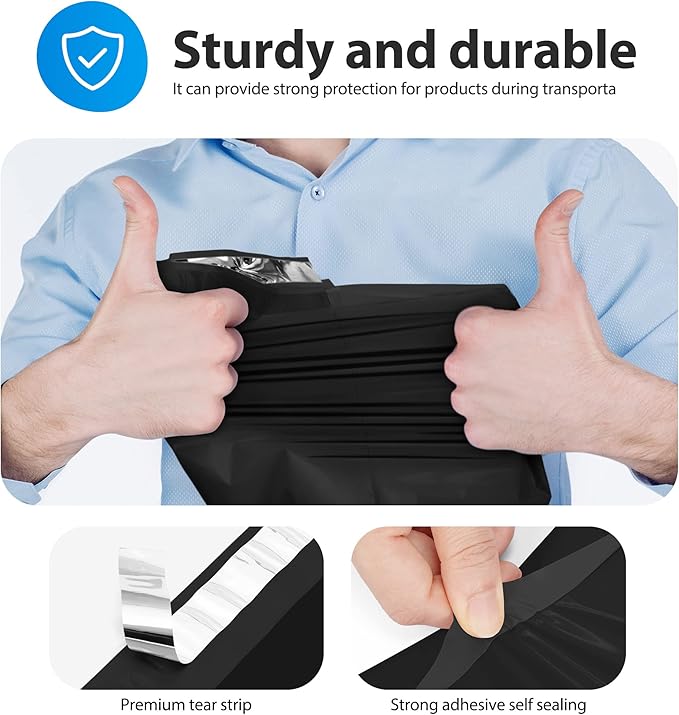 Fuxury 2000 Pcs 14.5x19" Poly Mailers,Waterproof Mailing Envelopes for Clothing, Strong Adhesive Poly Shipping Postage Bags for Small Business(Black)