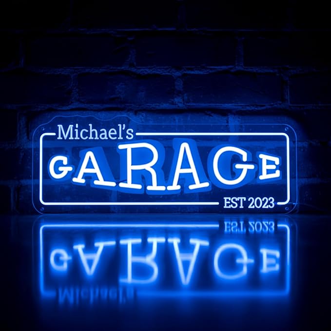 Custom Garage Neon Sign, Personalized LED Garage Decor for Men, Custom Name Light for Man Cave, Auto Repair Shop, Workshop & Mens Room Decor, Christmas Gifts for Dad, Gifts for Car Guy