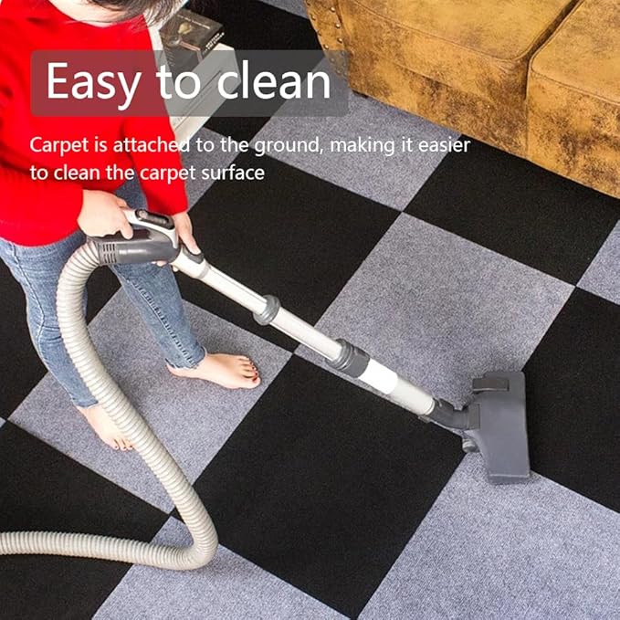 Carpet Tile 24” X 24” Self Adhesive Carpet Floor Tiles Anti-Slip Reusable Carpet Squares Peel and Stick Carpet Floor Tile Easy Install DIY for Bedroom Living Room (21, Black)