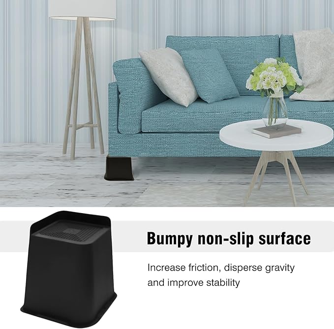 Bed Risers 6 inch Heavy Duty, Oversized Furniture Riser with Non-Slip Base for Sofa Couch Chair Desk Table Leg Dorm Bed Frame Lifts Risers Blocks Supports Up to 6,500 Lbs (Black 4 Pack)