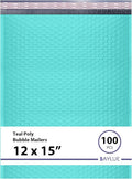 Teal Large Poly Bubble Mailers 12x15 inch | Self Seal Padded Envelopes Cushioned Bubble Mailer | Usable Size 12x15 | WaterProof | Lightweight mailing Shipping Bags | 100 Pack Bulk