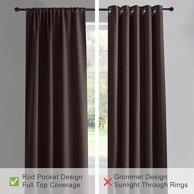 PONY DANCE Short Black Out Curtains 40 inch Long for Small Window, Rod Pocket Privacy Bathroom Draperies, Lighting Blocking Drapes for Basement(2 Panels Set,Chocolate Brown, W42 x L40 inches)