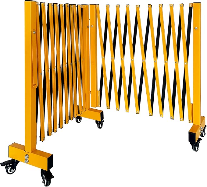 23FT Industrial Expandable Barricade Folding Security Gate with Wheels,Retractable Driveway Gate with Aluminum Fence