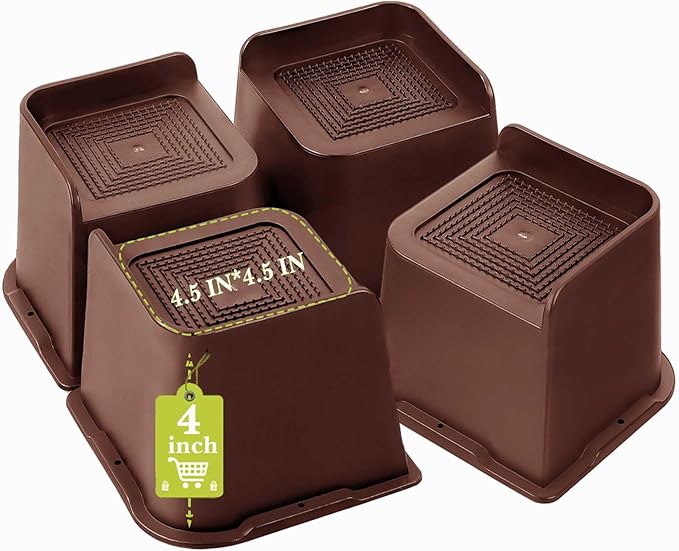 Bed Risers 1 inch, 2 inch, 3 inch, 4 inch, 6 inch, 8 inch Heavy Duty, Oversized Furniture Riser for Couch Sofa Table Chair Leg Frame Dorm, Support up to 6000 Lbs (Chocolat Brown 4 Pack, 4 inch)