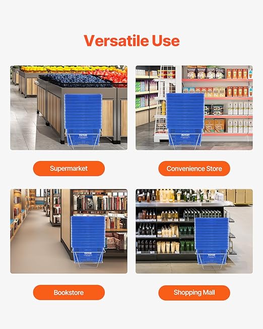 VEVOR 12 PCS Shopping Basket, 16.73 x 11.61 x 8.86 inch Durable Plastic Grocery Basket with Stand & Handle, 24L Portable Shop Basket Bulk, Idea for Retail Store Supermarket Grocery Shopping, Blue