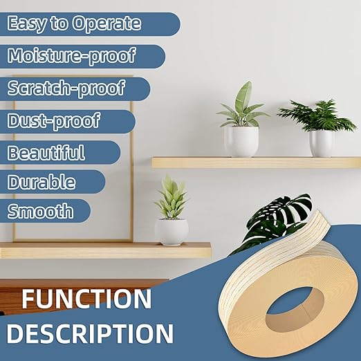 White Oak Edge Banding, 13/16 inch x 250ft roll of Veneer Edge Banding, Pre-glued Flexible Real Wood Tape Banding for Cabinet Repair Furniture Restoration
