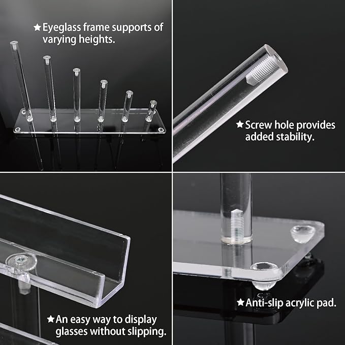 MOOCA 3 Pcs Set, Premium Acrylic Eyeglass Holder Stand, Sunglasses Orgaznizer, Sunglass Holder, Eyeglass Display, Eyewear Rack, Glass Display, 8 in H