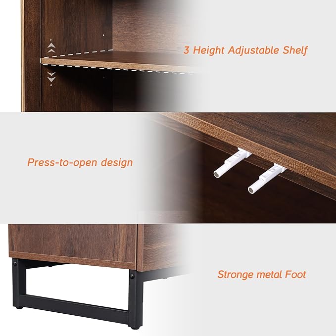 WAMPAT 3 PCS Modern 72" Tall Bookcase with 3 Drawers and Open Book Shelf, Library Book Shelf with Storage Cabinet and Glass Doors, Wood Freestanding Bookshelves for Home Office, Living Room, Brown