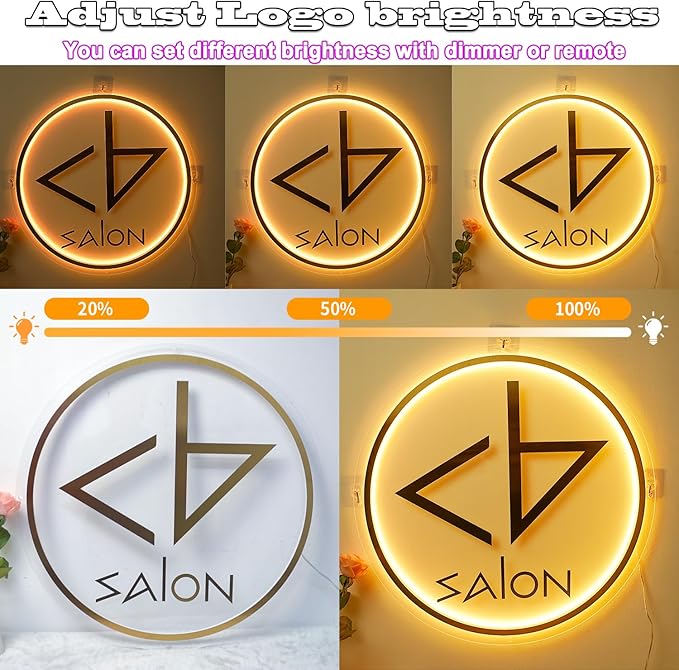 Custom Backlit Logo Sign, Personalized Floating Backlight Metallic/Acrylic LOGO for Business Wall, Large Illuminated Neon Sign Customizable Picture for Spa Beauty Studio Office Room Storefront Decor